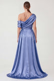 Dusty Blue Sheath One Shoulder Mum of the Bride Dress with Cape