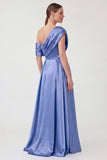 Dusty Blue Sheath One Shoulder Mum of the Bride Dress with Cape