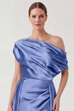 Dusty Blue Sheath One Shoulder Mum of the Bride Dress with Cape