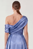 Dusty Blue Sheath One Shoulder Mum of the Bride Dress with Cape