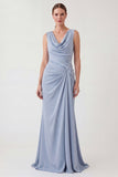 Light Blue Mermaid Cowl Neck Maxi Dress