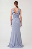 Light Blue Mermaid Cowl Neck Maxi Dress