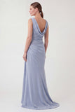 Light Blue Mermaid Cowl Neck Maxi Dress
