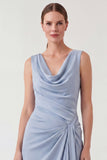 Light Blue Mermaid Cowl Neck Maxi Dress