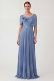 2 Piece Dusty Blue Strapless Mum of the Bride Dress with Cape