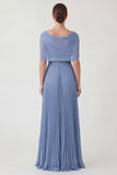 2 Piece Dusty Blue Strapless Mum of the Bride Dress with Cape