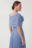 2 Piece Dusty Blue Strapless Mum of the Bride Dress with Cape