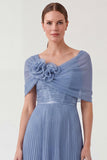2 Piece Dusty Blue Strapless Mum of the Bride Dress with Cape