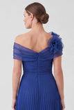 Off the Shoulder Royal Blue Pleated Long Mum of the Bride Dress with 3D Flower