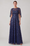 A Line Navy Mum of the Bride Dress with Cape