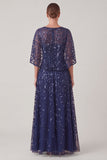 A Line Navy Mum of the Bride Dress with Cape