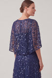 A Line Navy Mum of the Bride Dress with Cape