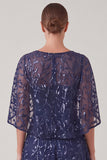 A Line Navy Mum of the Bride Dress with Cape
