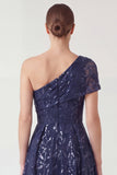 One Shoulder Navy Long Mum of the Bride Dress