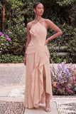 Lilac Pleated Ruffled Wedding Guest Dress with Slit