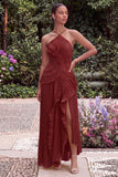 Lilac Pleated Ruffled Wedding Guest Dress with Slit