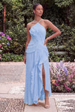 Lilac Pleated Ruffled Wedding Guest Dress with Slit