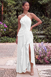 Lilac Pleated Ruffled Wedding Guest Dress with Slit