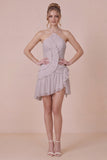Halter A Line Pleated White Mini Graduation Dress