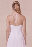 Halter A Line Pleated White Mini Graduation Dress