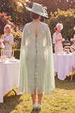 Sheath Green Floral Mum of the Bride Dress with Cape Sleeves