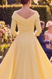 Yellow Off the Shoulder Sheath Floral Mum of the Bride Dress with Side Streamer