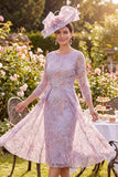 Lilac Floral Sheath Mum of the Bride Dress with 3/4 Sleeves