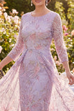 Lilac Floral Sheath Mum of the Bride Dress with 3/4 Sleeves