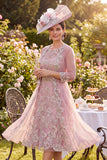 Blush Tulle Appliqued Midi Mum of the Bride Dress with Cape