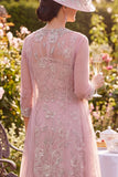 Blush Tulle Appliqued Midi Mum of the Bride Dress with Cape