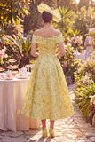 Floral Yellow Off the Shoulder Mum of the Bride Dress