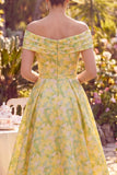 Floral Yellow Off the Shoulder Mum of the Bride Dress