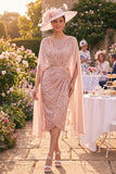Sequin Blush Sheath Mum of the Bride Dress with Cape Sleeves