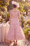 Pink Floral Off the Shoulder Mum of the Bride Dress with Beading