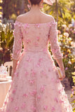 Pink Floral Off the Shoulder Mum of the Bride Dress with Beading
