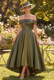 Off the Shoulder A Line High-Low Olive Mum of the Bride Dress