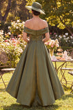 Off the Shoulder A Line High-Low Olive Mum of the Bride Dress