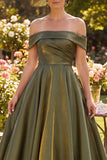 Off the Shoulder A Line High-Low Olive Mum of the Bride Dress