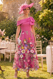Fuchsia One Shoulder Floral Mum of the Bride Dress with Bow