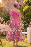 Fuchsia One Shoulder Floral Mum of the Bride Dress with Bow