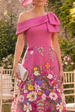 Fuchsia One Shoulder Floral Mum of the Bride Dress with Bow