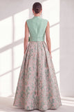 Blue A Line Jacquard Mother of the Bride Dress with Sash
