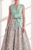 Blue A Line Jacquard Mother of the Bride Dress with Sash