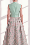 Blue A Line Jacquard Mother of the Bride Dress with Sash