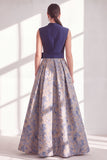 Blue A Line Jacquard Mother of the Bride Dress with Sash