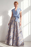Green Jacquard A Line Mum of the Bride Dress with Sash