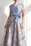 Green Jacquard A Line Mum of the Bride Dress with Sash