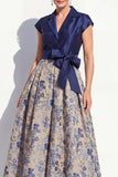 Green Jacquard A Line Mum of the Bride Dress with Sash