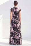 Black Collar Floral Mother of the Bride Dress with Sash