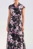 Black Collar Floral Mother of the Bride Dress with Sash